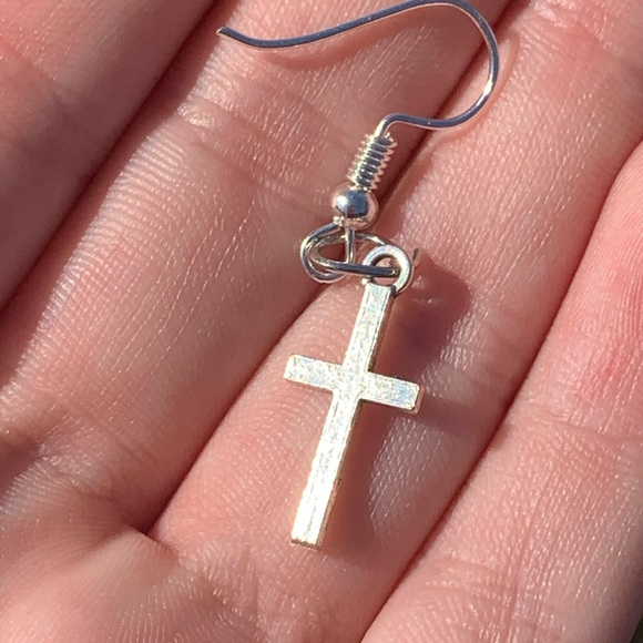 Silver Plated Cross Earrings - Picture 2 of 2